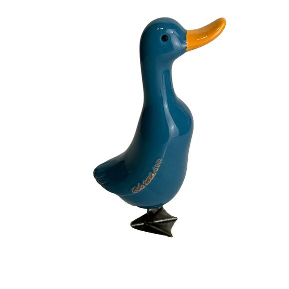 Folk Art Ceramic Blue Duck Figurine Yellow Beak Home Decor - Picture 5 of 8